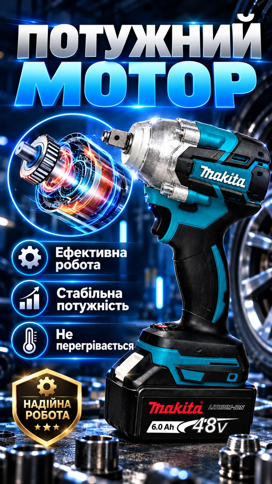 Потужний мотор гайковерта